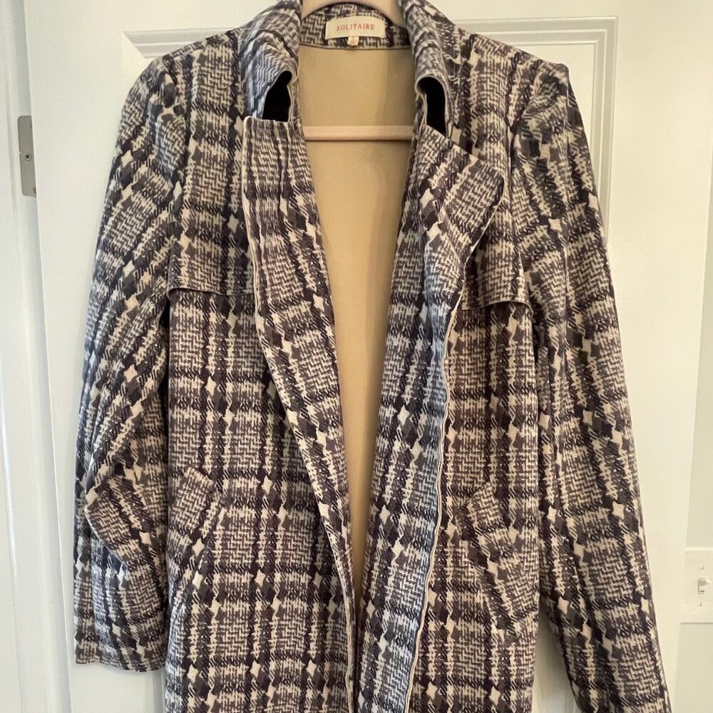 Solitaire Faux Suede Houndstooth Belted Trench Coat